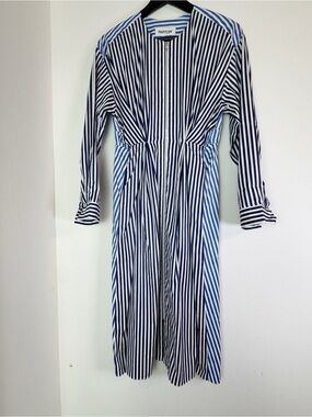 Partow long sleeve Striped midi Shirt Dress zippered belted poplin made in USA